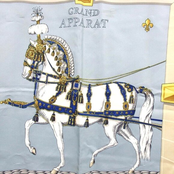 Hermes Blue and Gold Equestrian Scarf - Picture 7 of 9